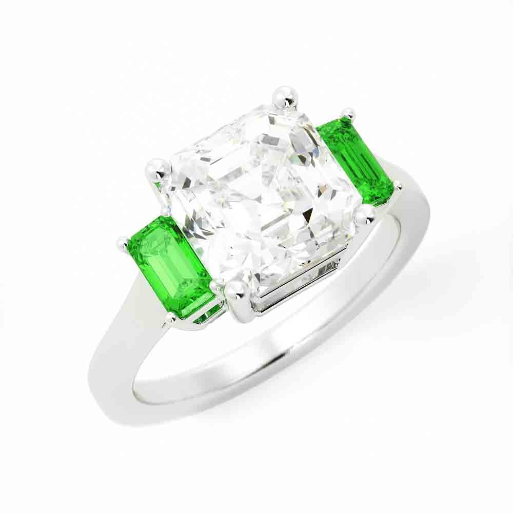 Green Emerald Side Stones With A Square E/C Dia Center