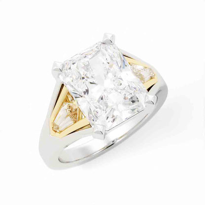 2-tone Radiant Cut Diamond With Bullet Side Diamond Ring