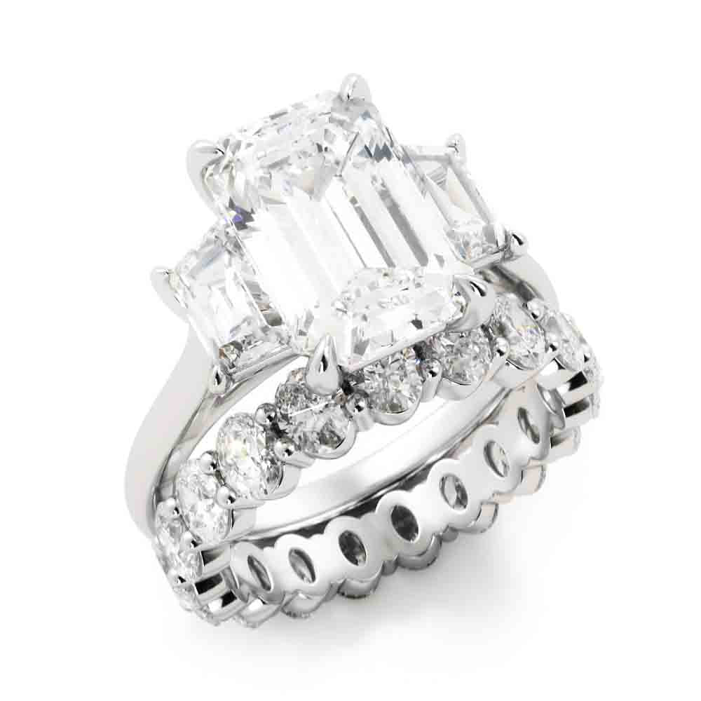 Three Stone Engagement with Diamond Band