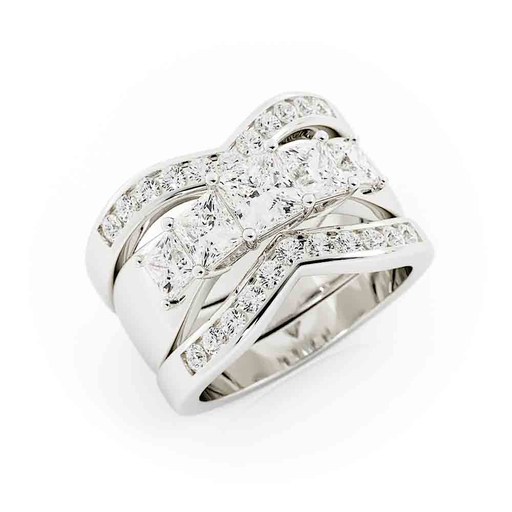 Princess Diamond Ring Surrounded By Channel Set Rd Diamond Bands