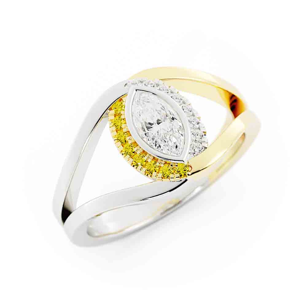 Marquise Cut Diamond Surrounded By Yellow And White Diamonds