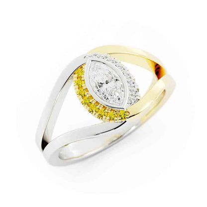 Marquise Cut Diamond Surrounded By Yellow And White Diamonds