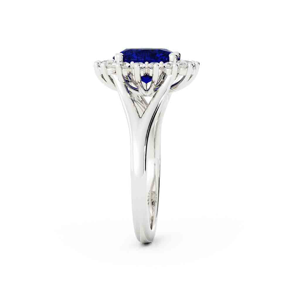 Oval Sapphire With White Diamond Halo Split Ring