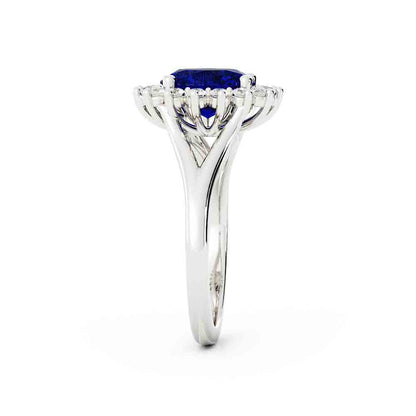 Oval Sapphire With White Diamond Halo Split Ring