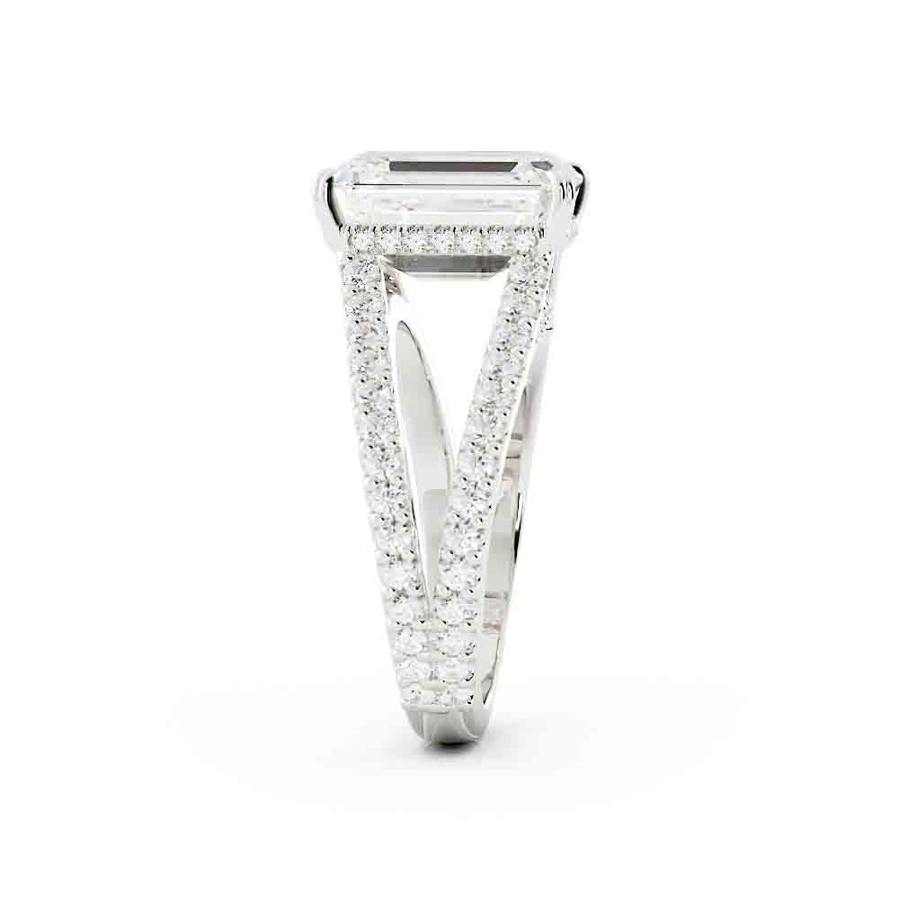Split Shank Round Diamond Ring With Emerald Cut Center