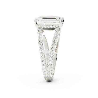 Split Shank Round Diamond Ring With Emerald Cut Center