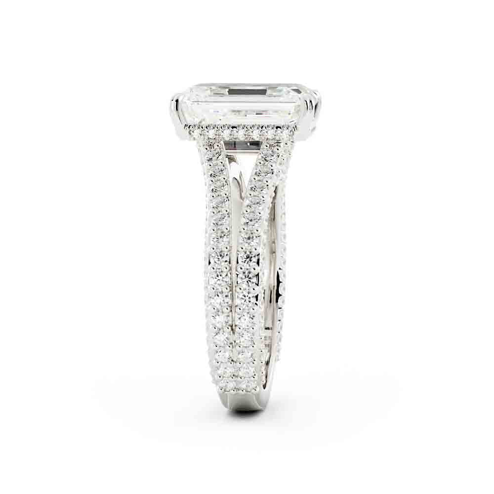 Split Shank Round Diamond Ring With Emerald Cut Center