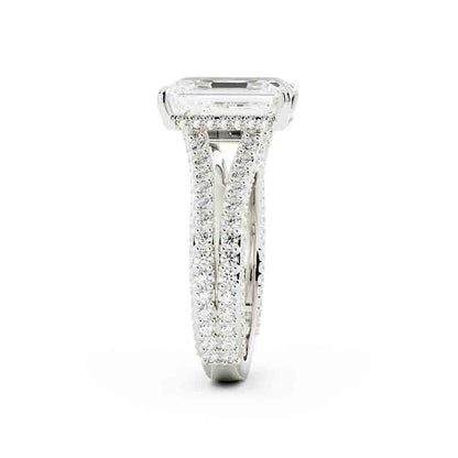Split Shank Round Diamond Ring With Emerald Cut Center