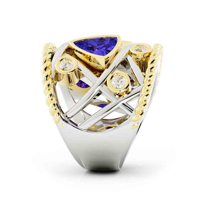 Tanzanite and Diamond Wide Band Ring