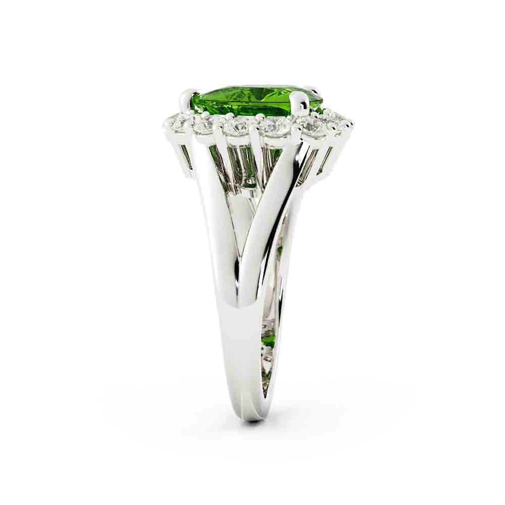 Trillion Peridot Ring Surrounded By Diamonds