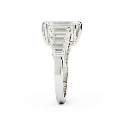 Emerald Cut Diamond Ring with Baguettes Sides