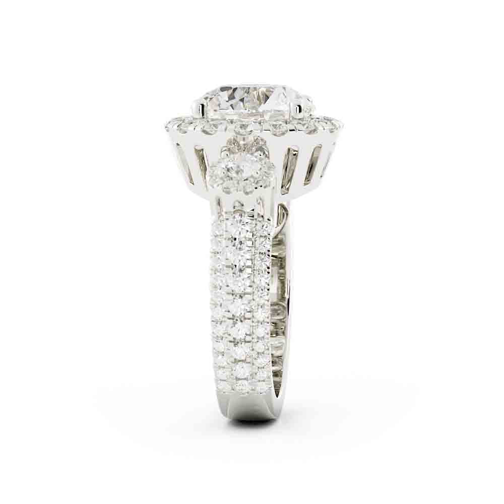Three Stone Halo Diamond Ring