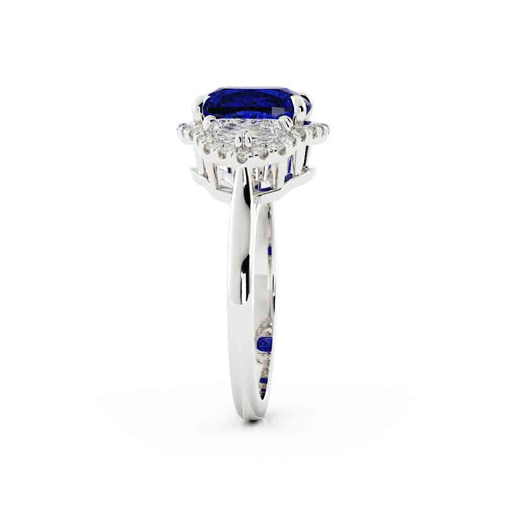 Cushion Blue Sapphire with Diamond Side Stones