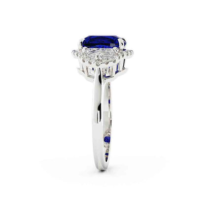 Cushion Blue Sapphire with Diamond Side Stones