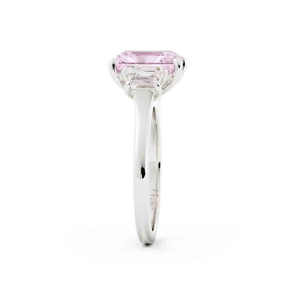 Radiant Cut Lab Grown Pink Stone with Trap Ring
