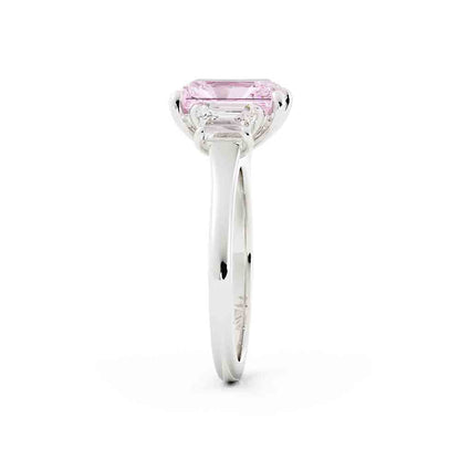 Radiant Cut Lab Grown Pink Stone with Trap Ring