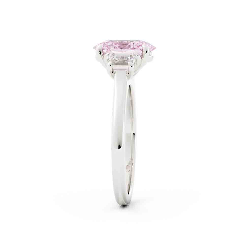 Oval Lab Grown Pink Center and Trap Side Diamond Ring