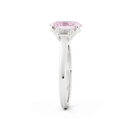 Oval Lab Grown Pink Center and Trap Side Diamond Ring