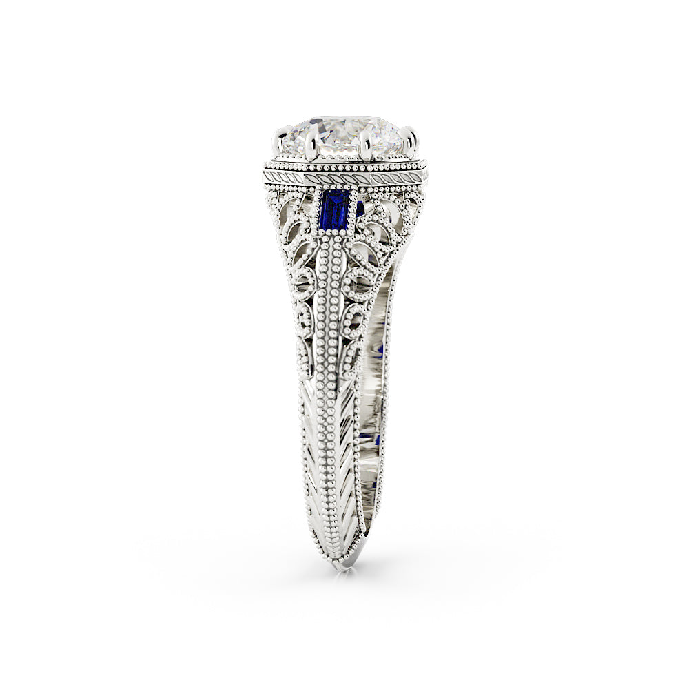 Vintage Round Diamond and Sapphire Ring