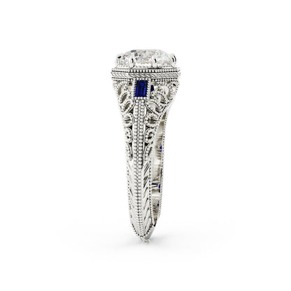 Vintage Round Diamond and Sapphire Ring