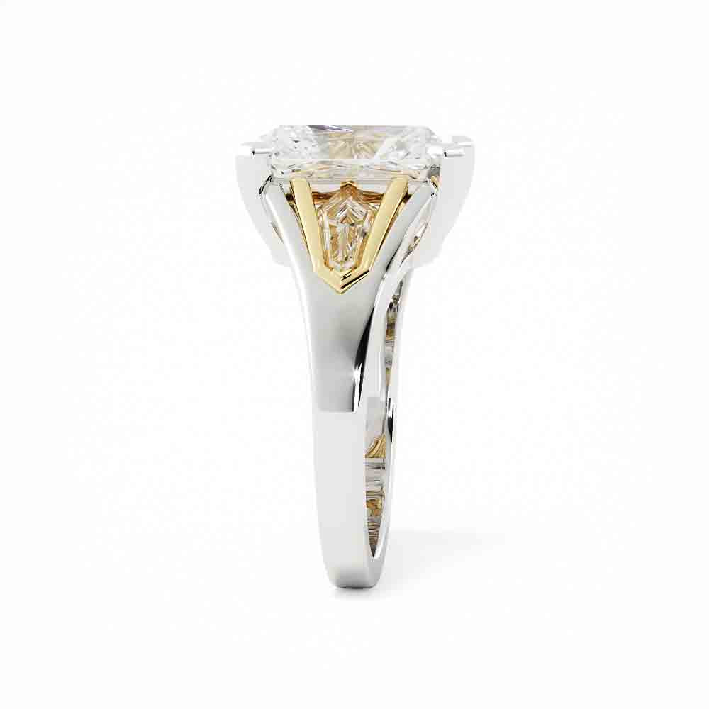 2-tone Radiant Cut Diamond With Bullet Side Diamond Ring