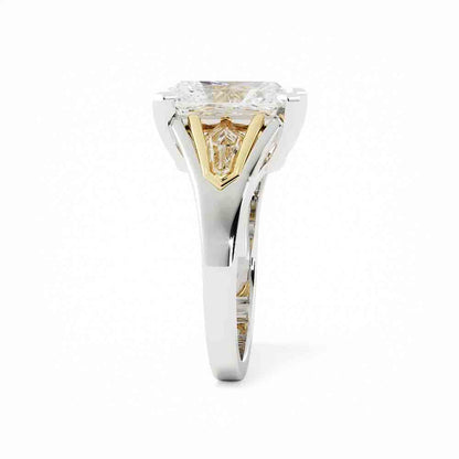 2-tone Radiant Cut Diamond With Bullet Side Diamond Ring