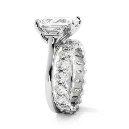 Three Stone Engagement with Diamond Band