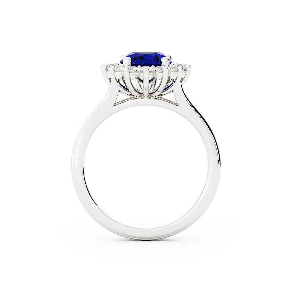 Oval Sapphire With White Diamond Halo Split Ring