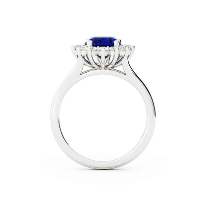Oval Sapphire With White Diamond Halo Split Ring