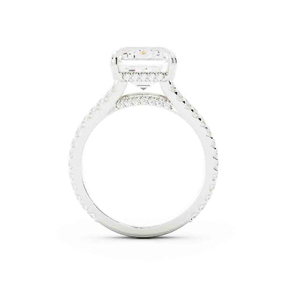 Split Shank Round Diamond Ring With Emerald Cut Center