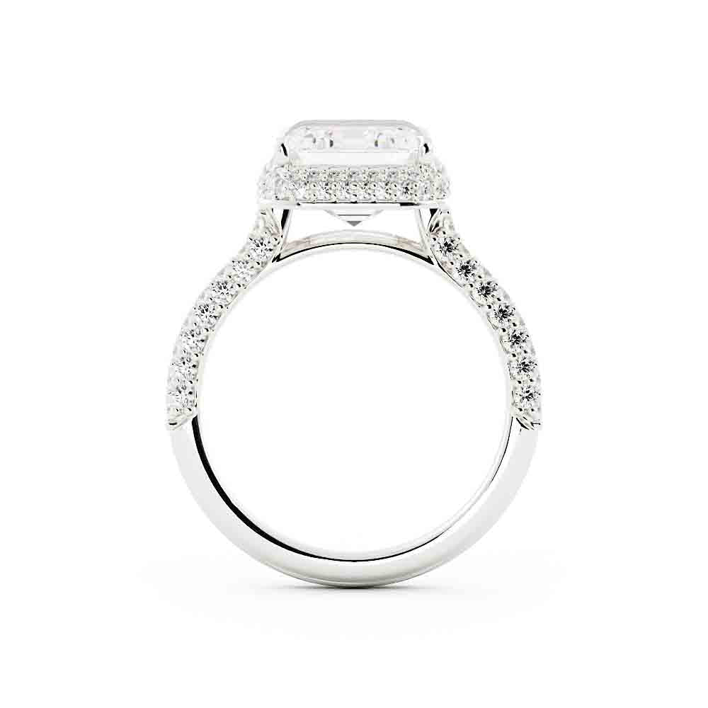 3 Sided Pave Diamond Ring with Halo