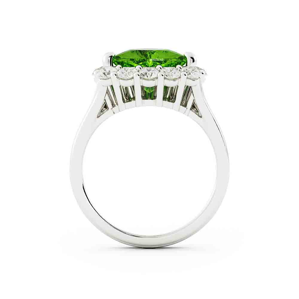 Trillion Peridot Ring Surrounded By Diamonds