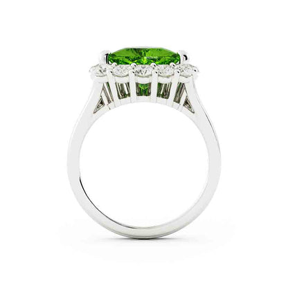 Trillion Peridot Ring Surrounded By Diamonds