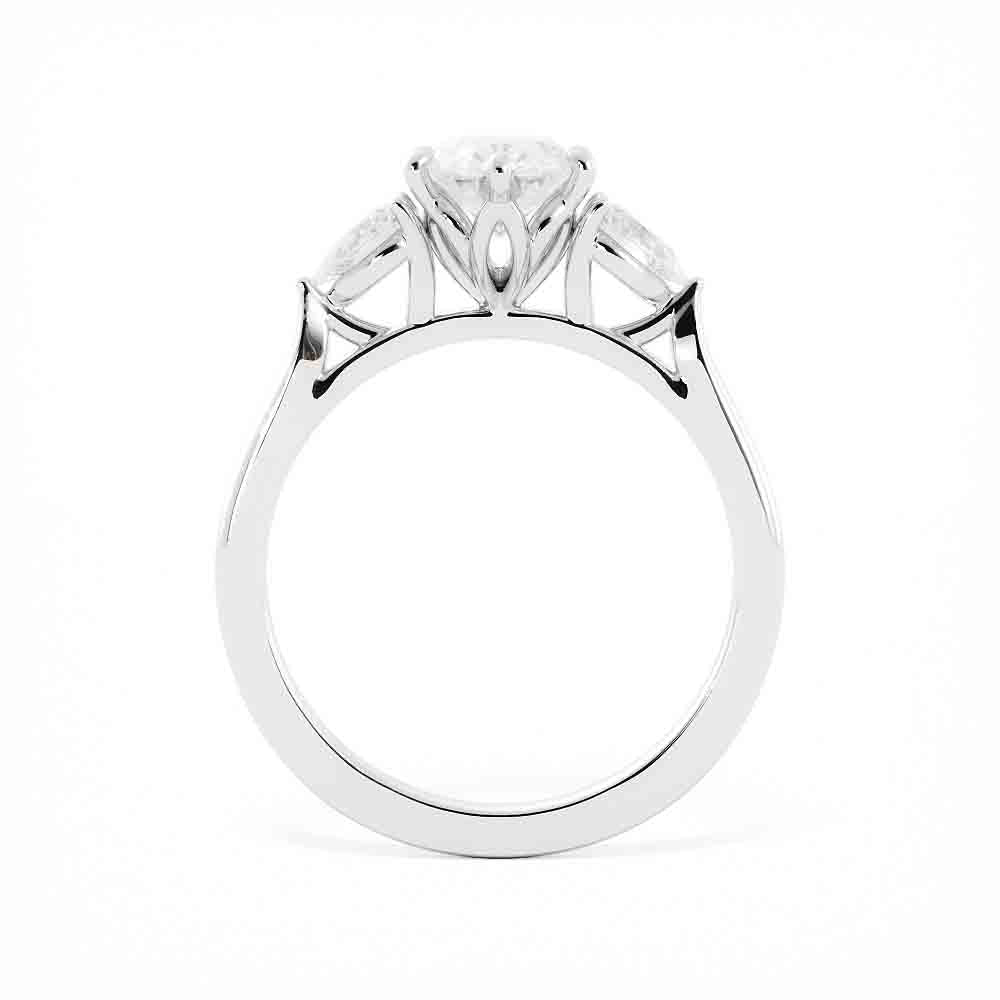 Three Stone Oval and Pear Shaped Diamond Ring