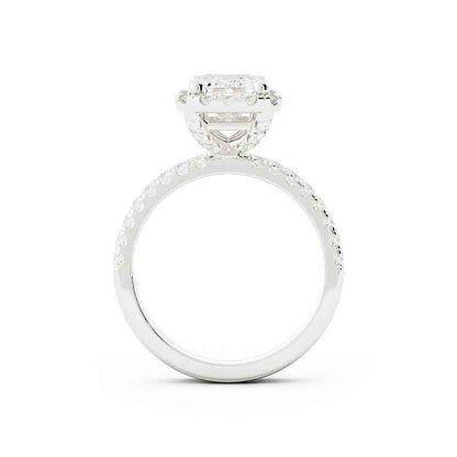 Emerald Cut Center with Halo and Rd Diamond Side stone