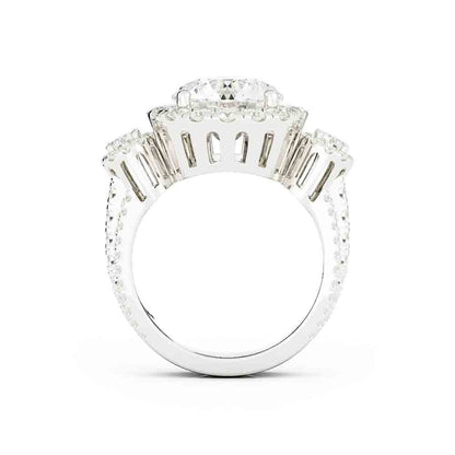 Three Stone Halo Diamond Ring