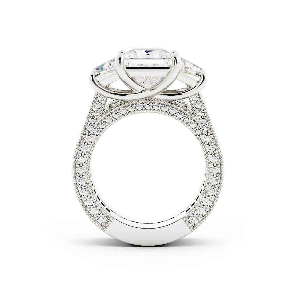 Large Princess and Trap Engagment Ring with Bag and Rd Side Diamond