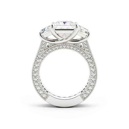 Large Princess and Trap Engagment Ring with Bag and Rd Side Diamond