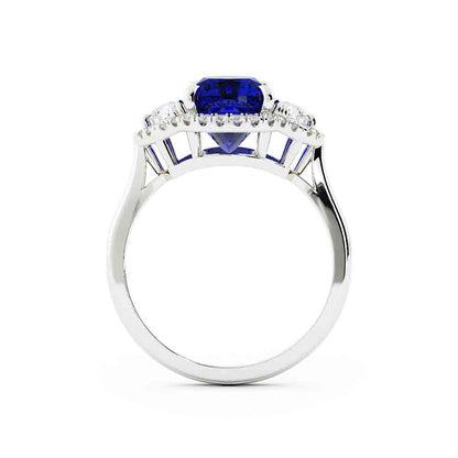 Cushion Blue Sapphire with Diamond Side Stones