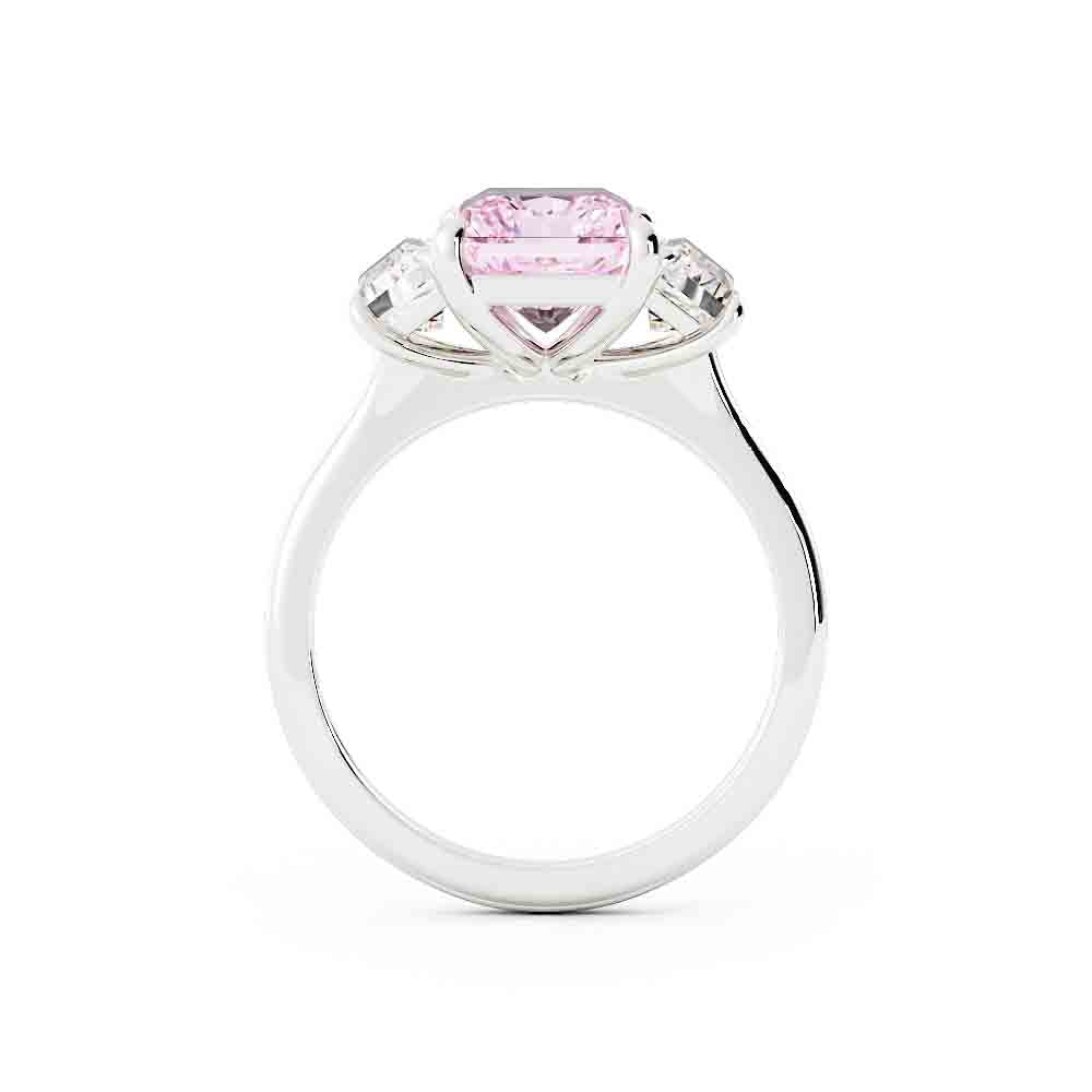 Radiant Cut Lab Grown Pink Stone with Trap Ring