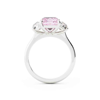 Radiant Cut Lab Grown Pink Stone with Trap Ring