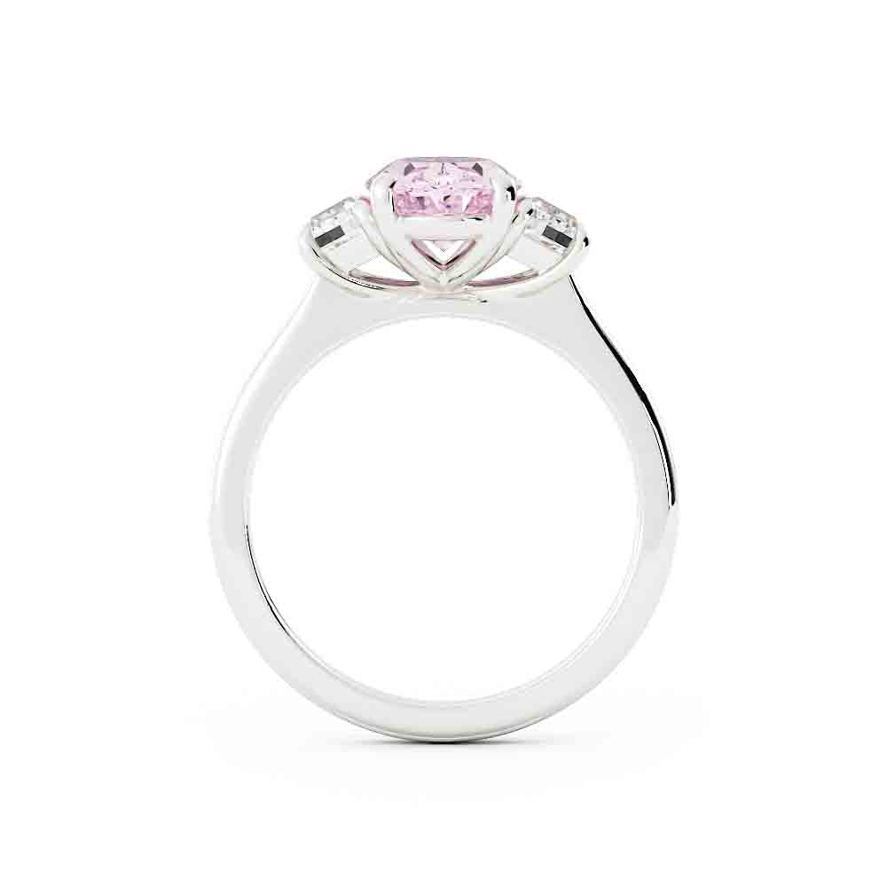 Oval Lab Grown Pink Center and Trap Side Diamond Ring
