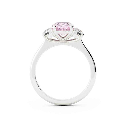 Oval Lab Grown Pink Center and Trap Side Diamond Ring