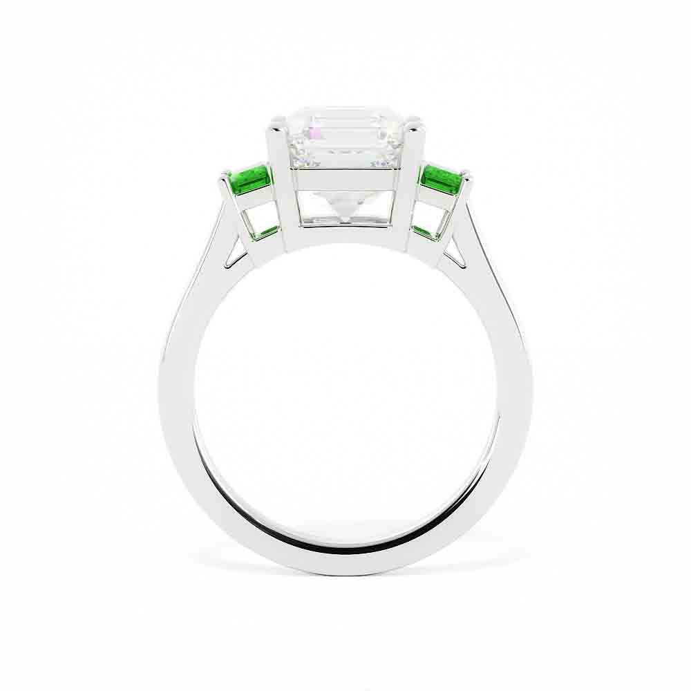 Green Emerald Side Stones With A Square E/C Dia Center