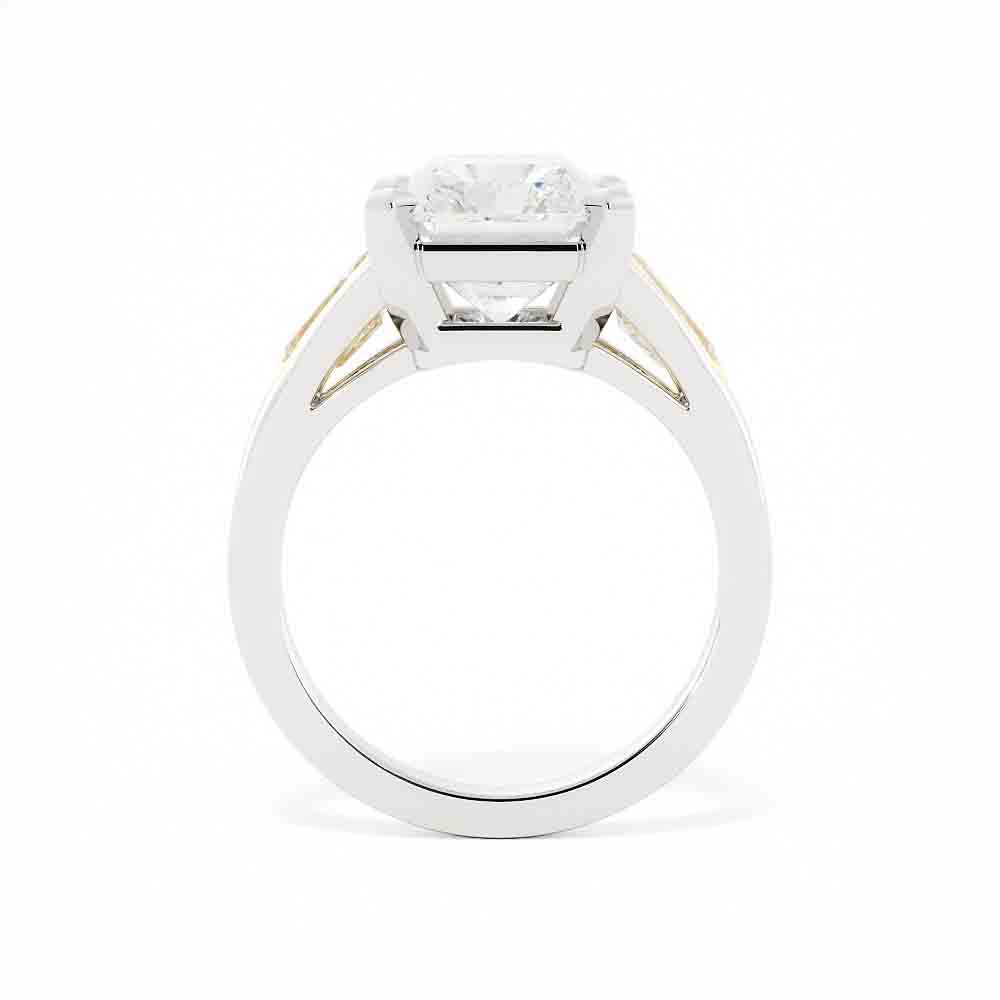 2-tone Radiant Cut Diamond With Bullet Side Diamond Ring