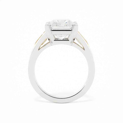 2-tone Radiant Cut Diamond With Bullet Side Diamond Ring