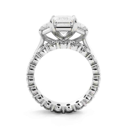 Three Stone Engagement with Diamond Band