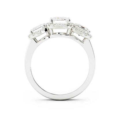3 Emerald Cut Diamonds Surrounded By Cushion Shaped Diamond Halos