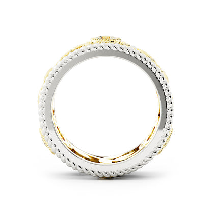 1218 - 14k two-tone Floral diamond wide band