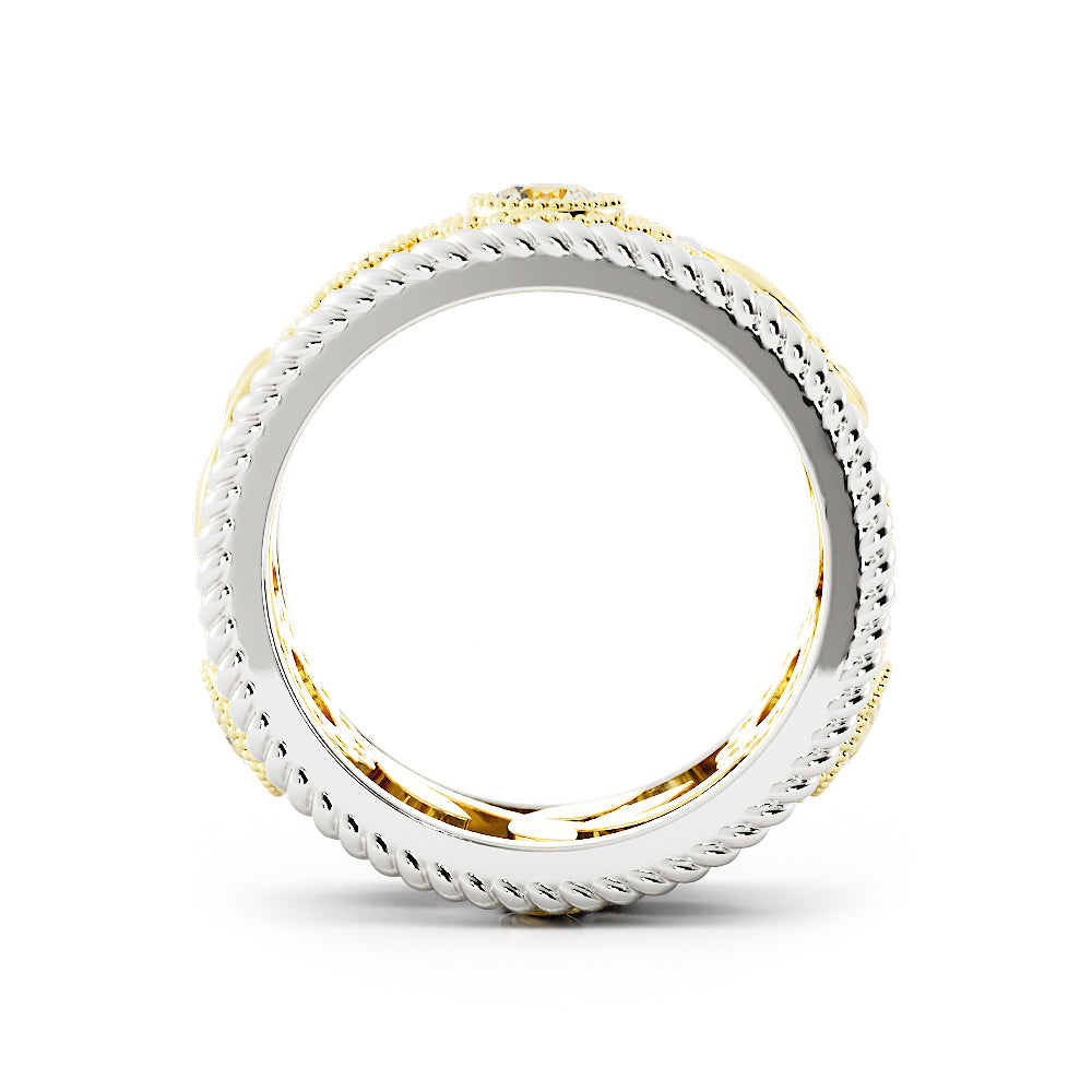 14k two-tone Floral Diamond Wide Band